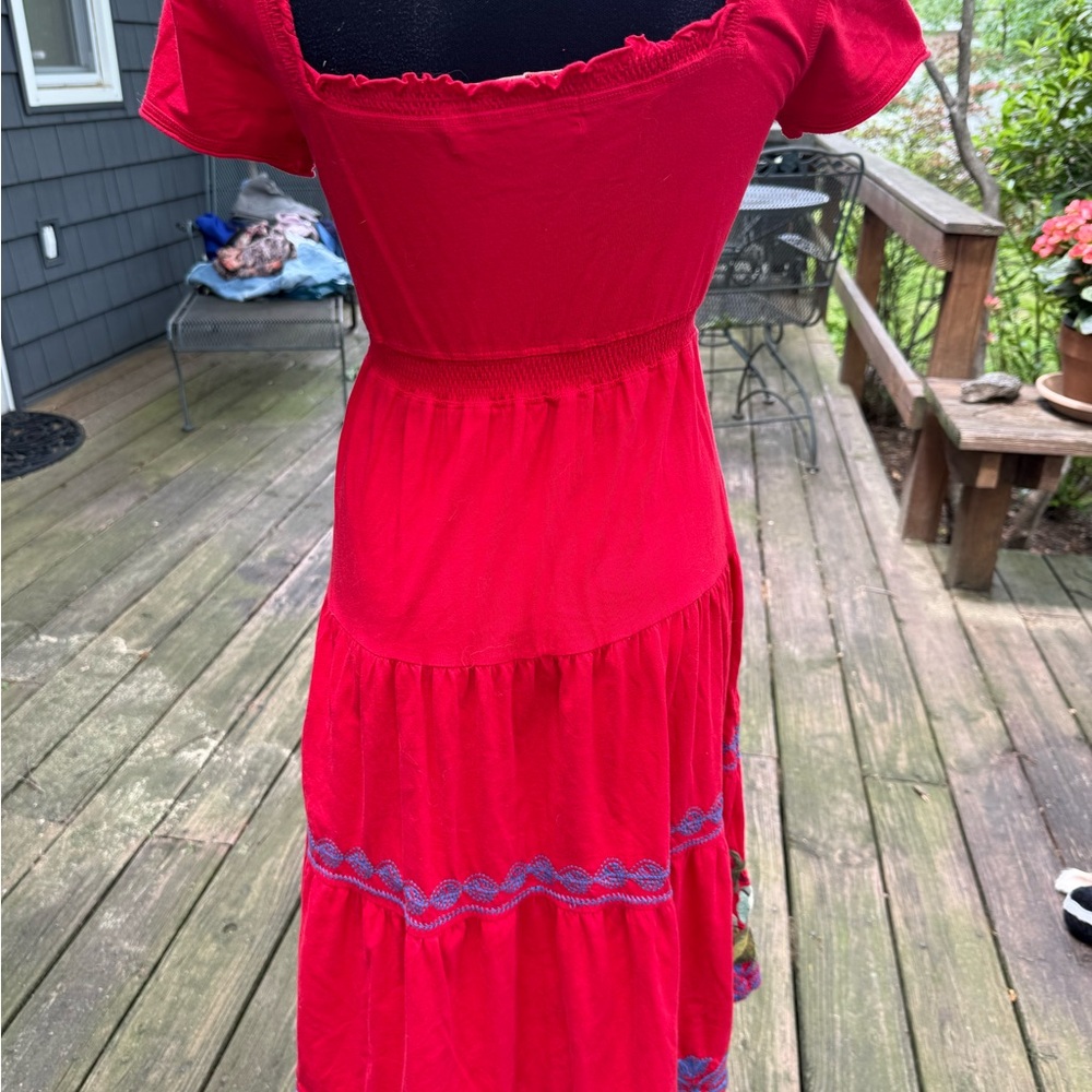 Johnny Was Red Embroidered V-Neck Women’s Dress - Picture 4 of 9